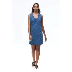 Indyeva Liike lll Dress Dark Indigo V Neck Medium UPF 50+ Travel Pockets $120
